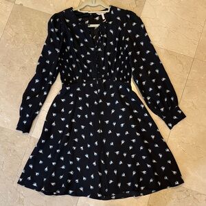 Rebecca Taylor Black Long-Sleeve Floral Fit-and-Flare Dress